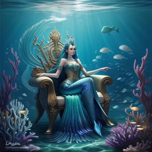 Majestic Mermaid in Underwater Palace Concept Art