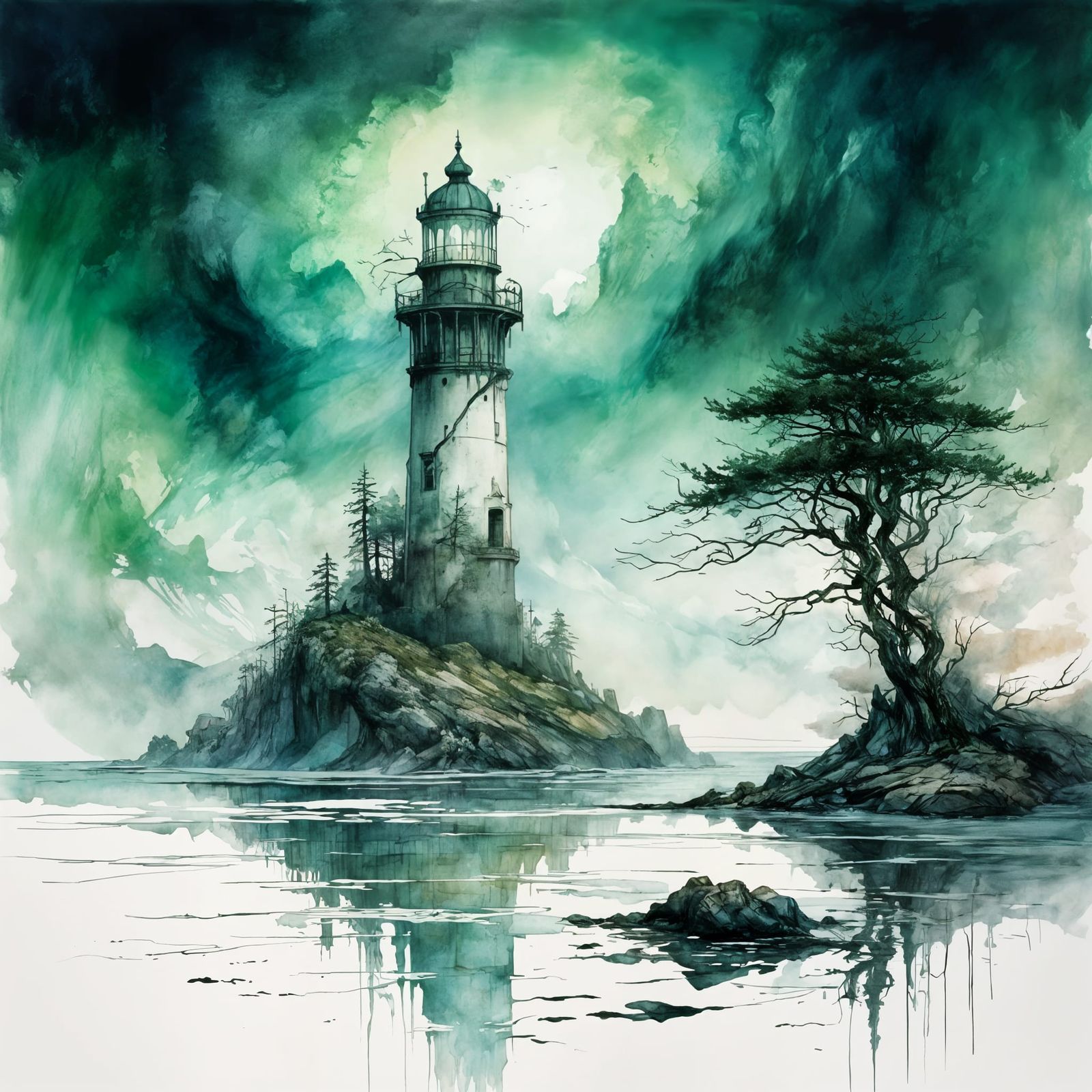 Emerald Bay Lighthouse in Dreamlike Dawn Fog