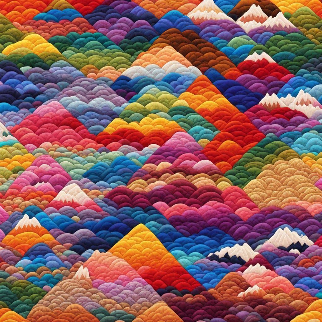 Rainbow Quilt Mount Fuji: Textile Art Landscape