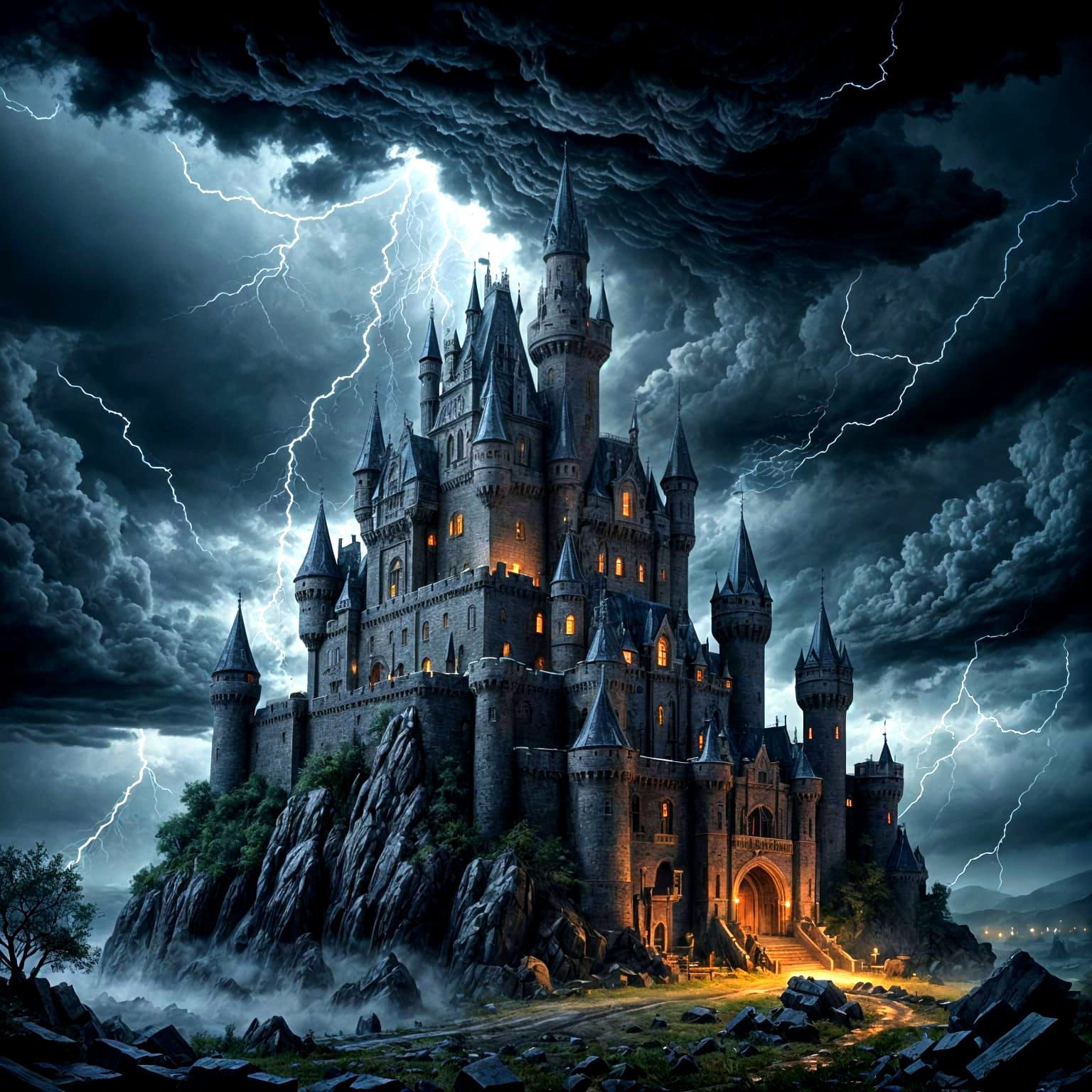 Stormy Castle: Gothic Art in Photorealism