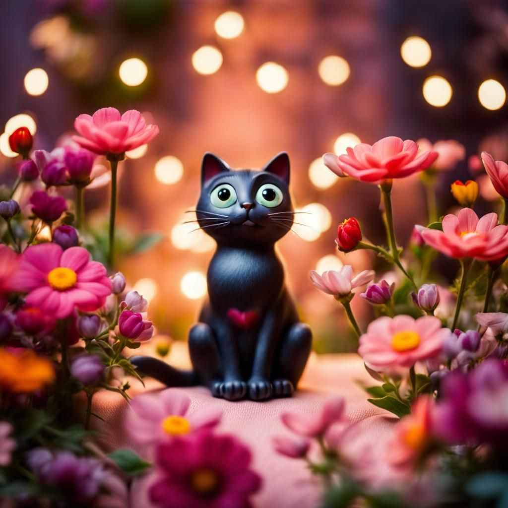 Cute Cat in Whimsical Garden Setting in Aardman Style
