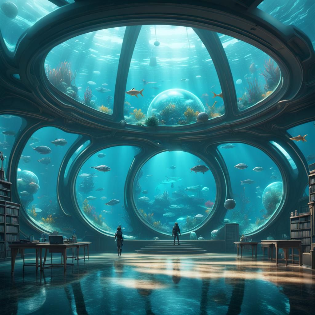 Futuristic Underwater School in Detailed Matte Painting Styl...