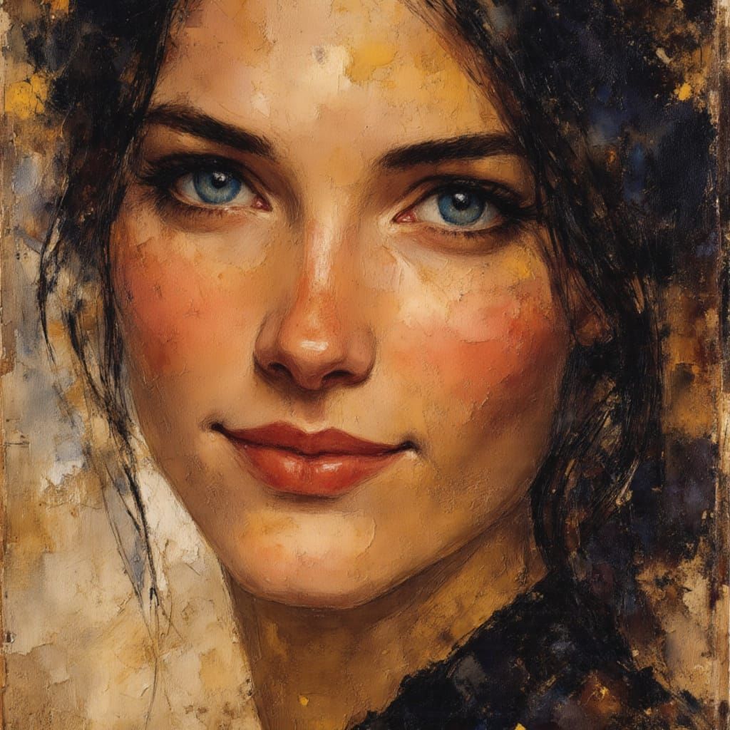Smiling Woman Portrait in Tenebrism Style