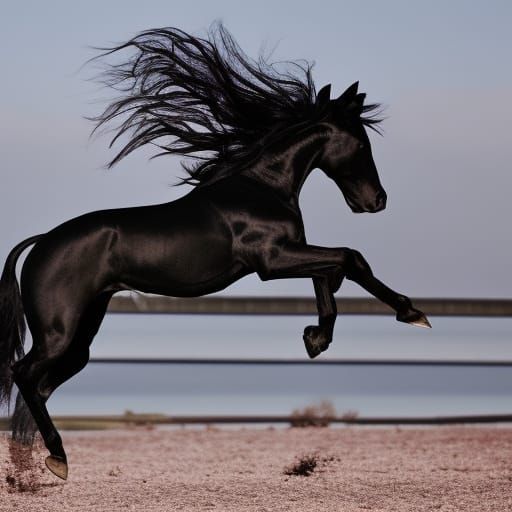 Majestic Black Stallion Mid-Jump