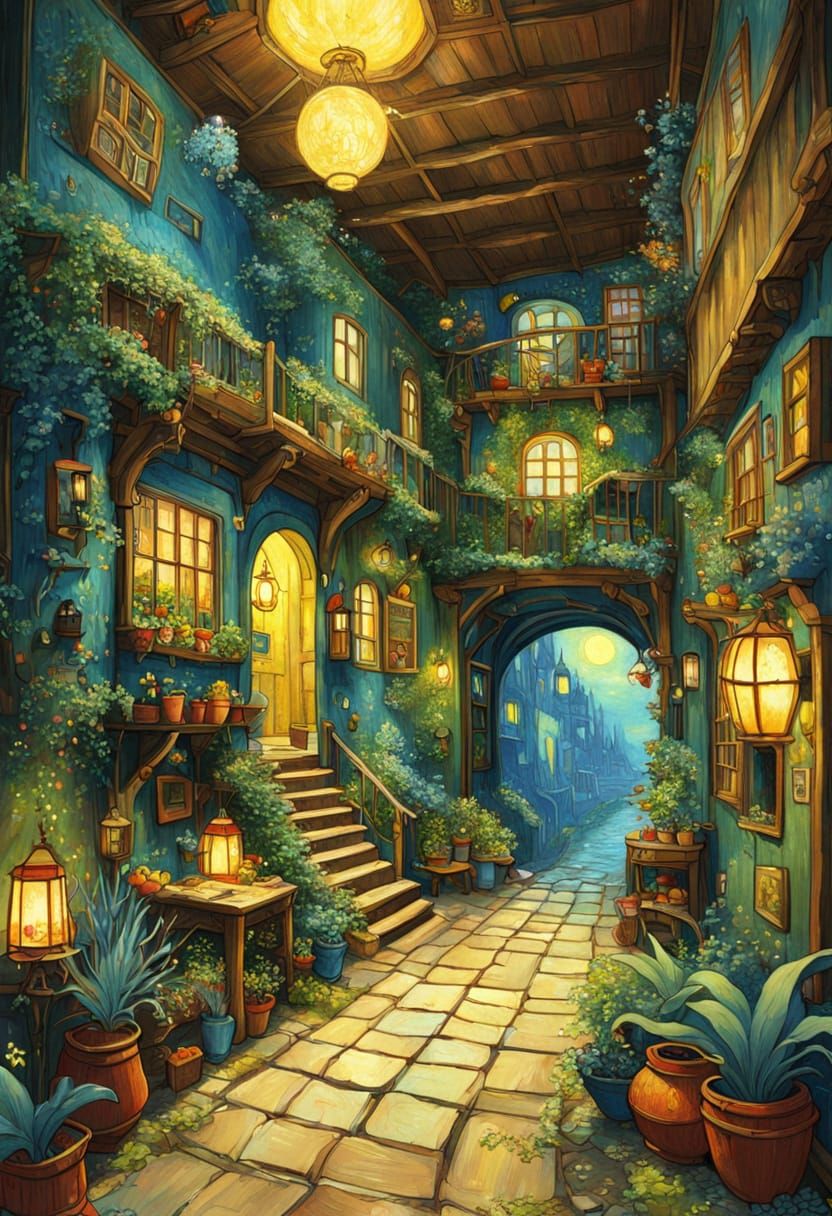 Whimsical Sci-Fi Fairytale Illustration in Ghibli Style