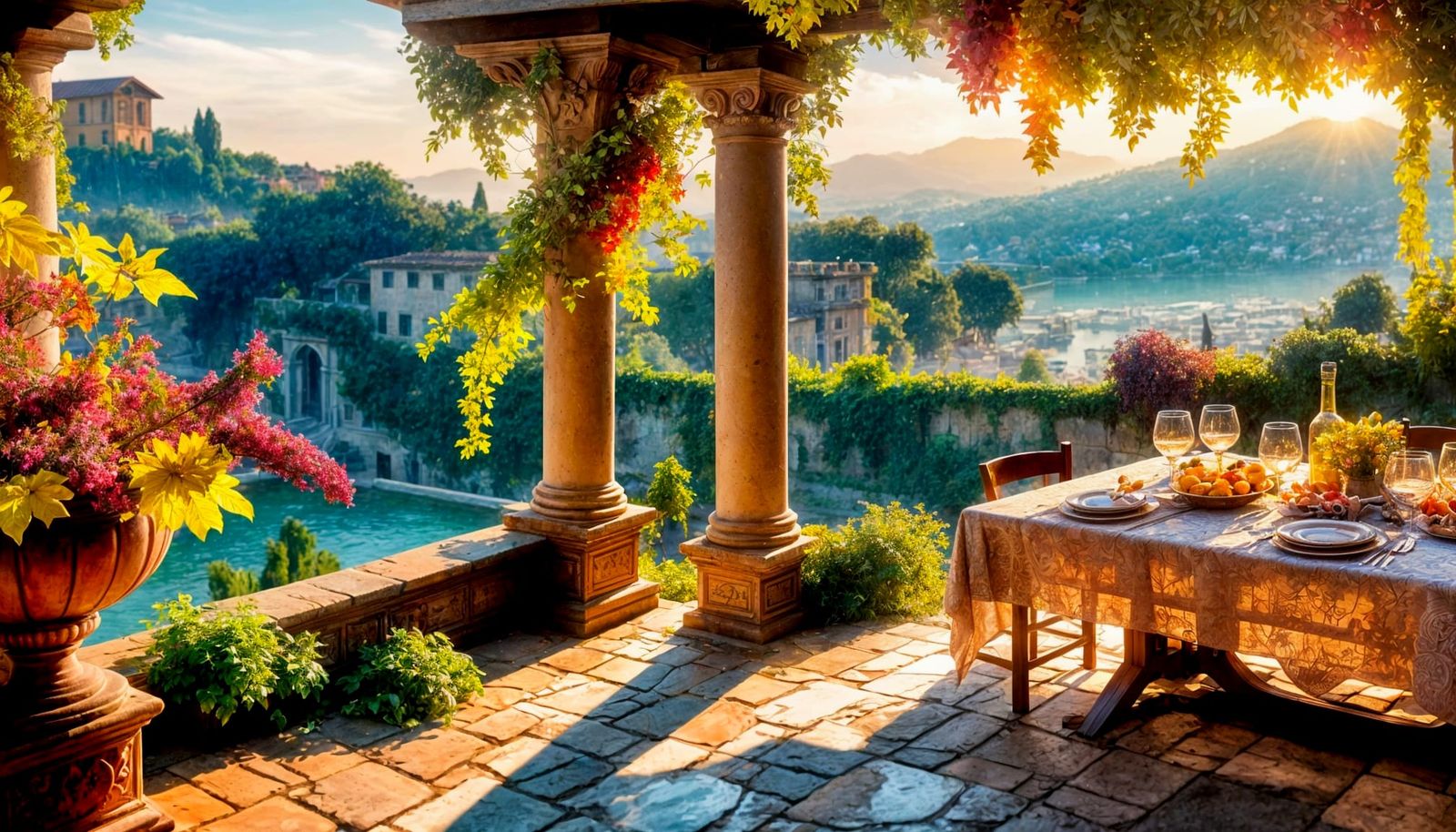 Rome Aesthetic Vineyard Cottage at Sunset as Fine-Art Oil Pa...