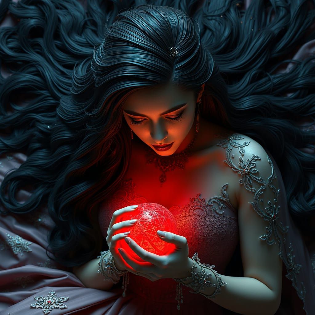 Ethereal Red Orb in Futuristic Elegance