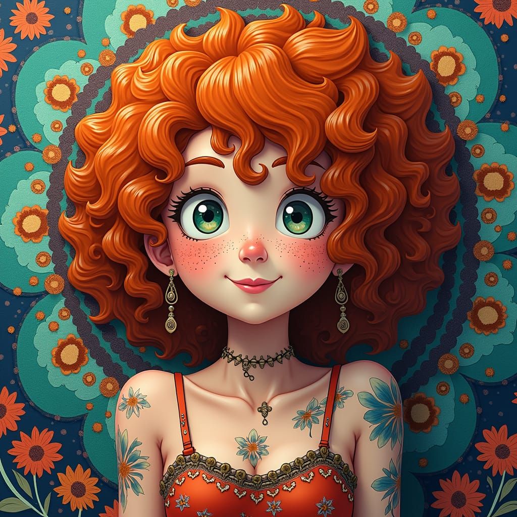 Ginger Girl with Tattoos in Manga Style