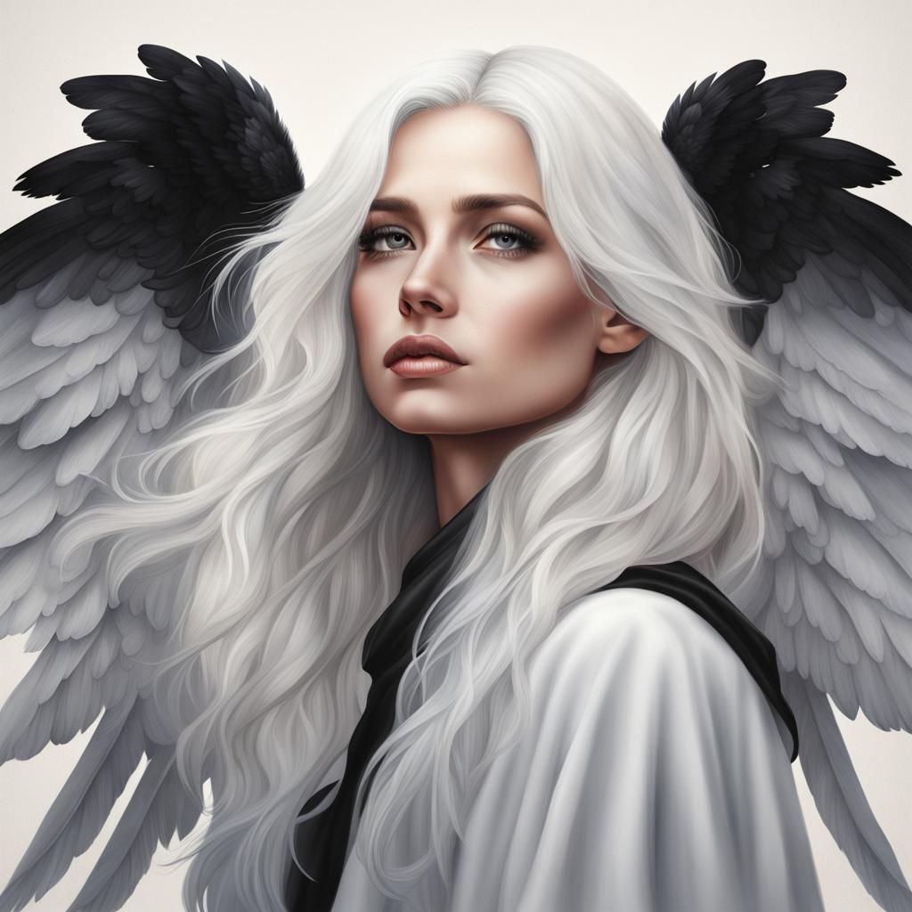 Hyperrealistic Angel Portrait with Black Wings