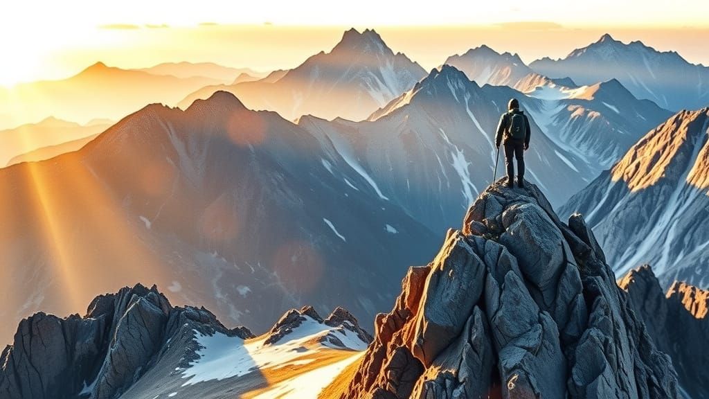 Mountain Climber in Watercolor Style at Dawn