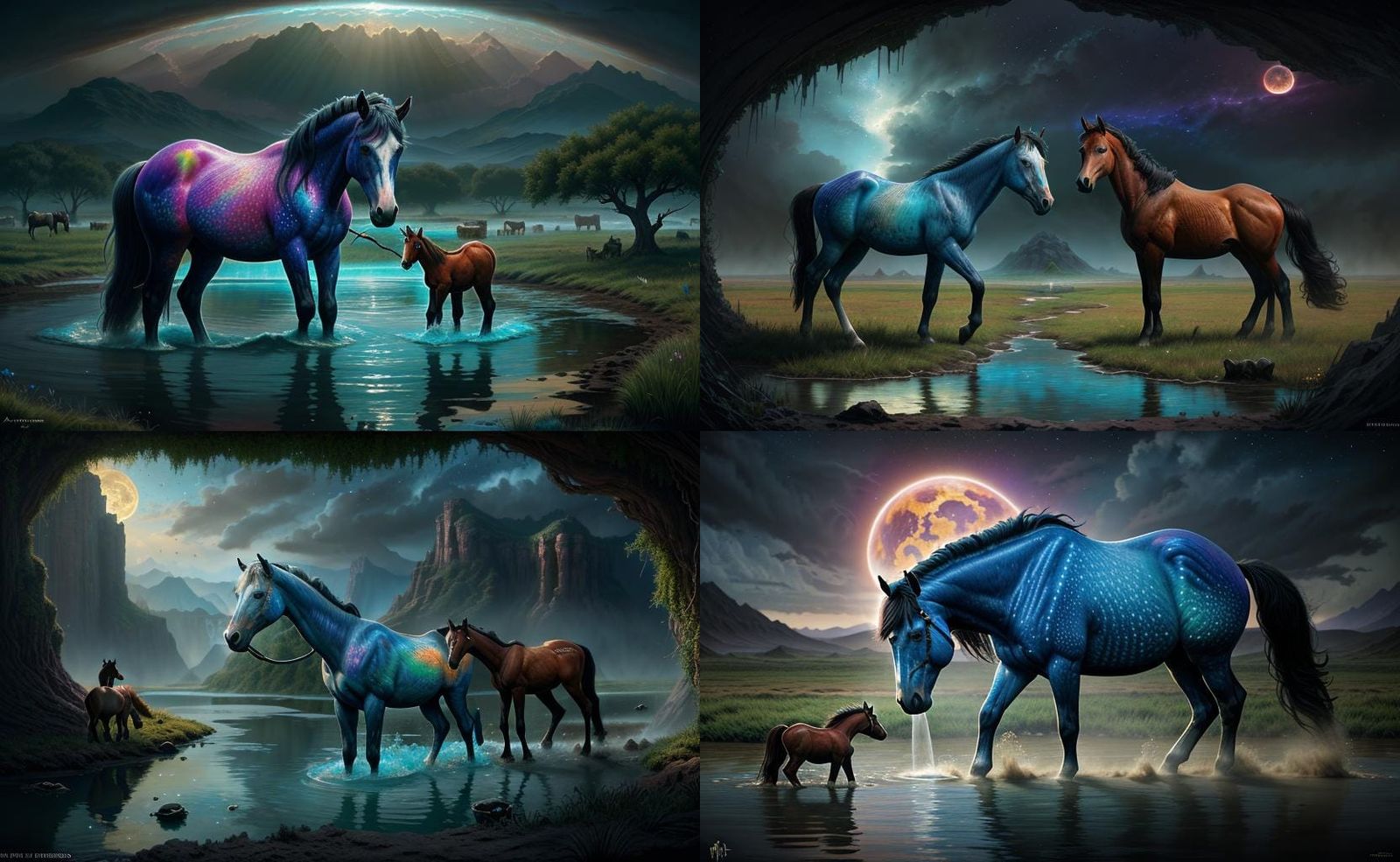 Mother Horse and Foal: Detailed Matte Painting