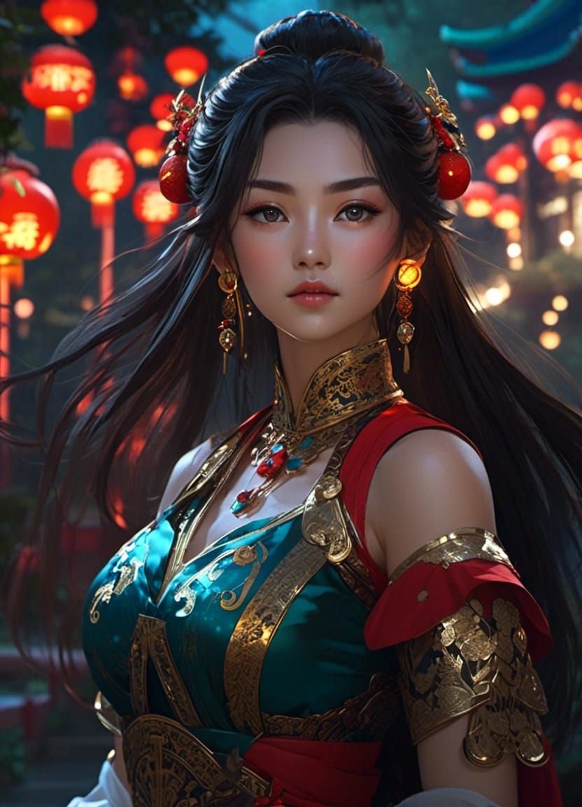 Wuxia Woman Portrait in Anime Realism