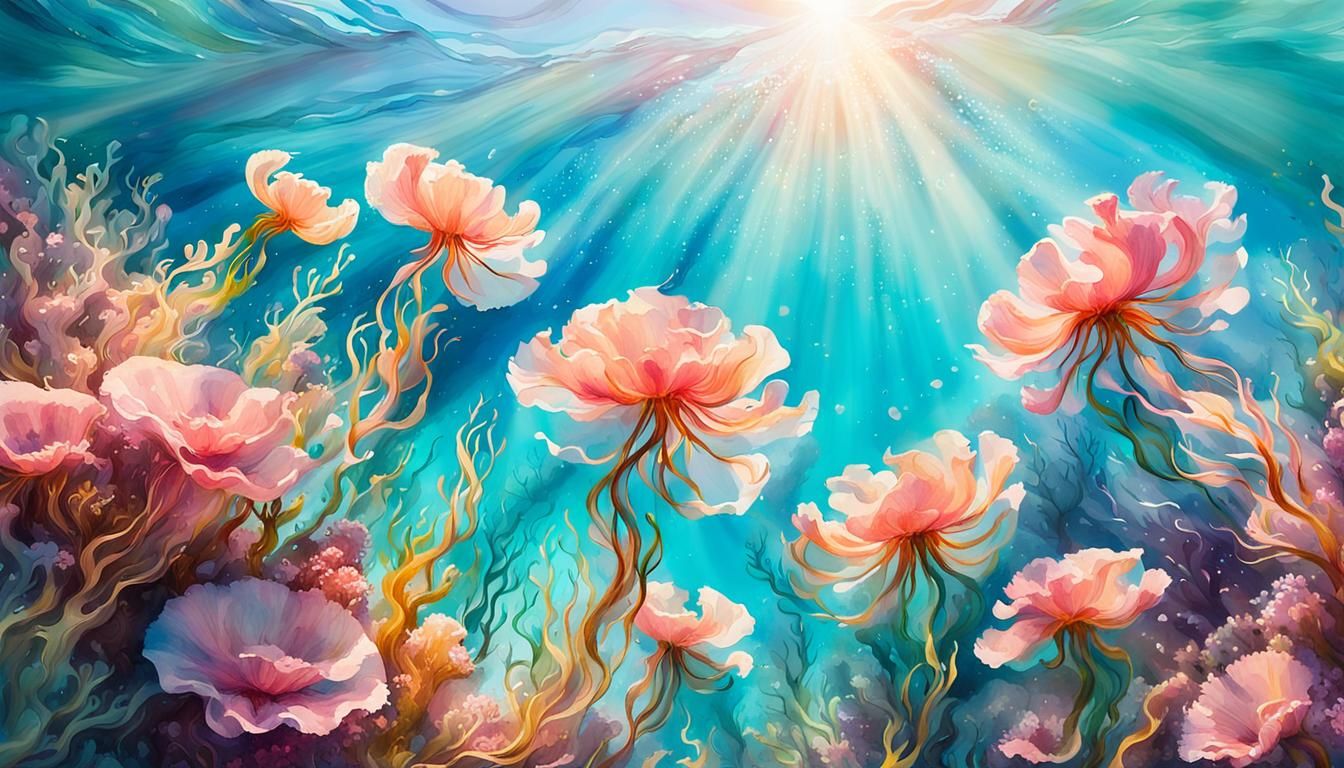 Enchanting Underwater Flowers Bloom in Soft Sunlight