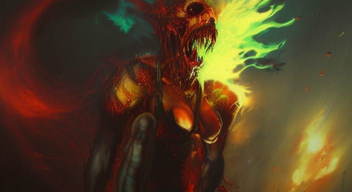 Terrifying Monster in Hell: Graffiti Art Style