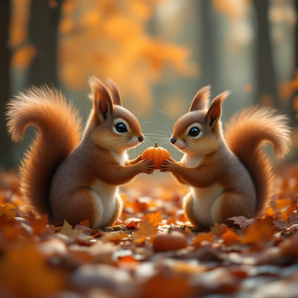 Thanksgiving Squirrels Feast: Detailed Matte Painting