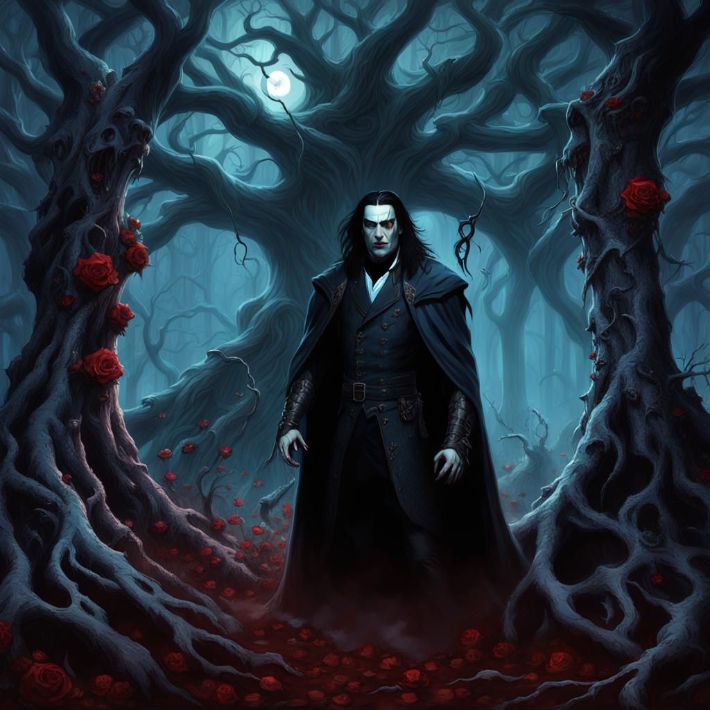 Vampire in Mystical Forest: Dark Fantasy Art