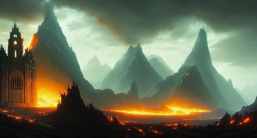 Minas Morgul Ruins with Dragon in Emerald Flames