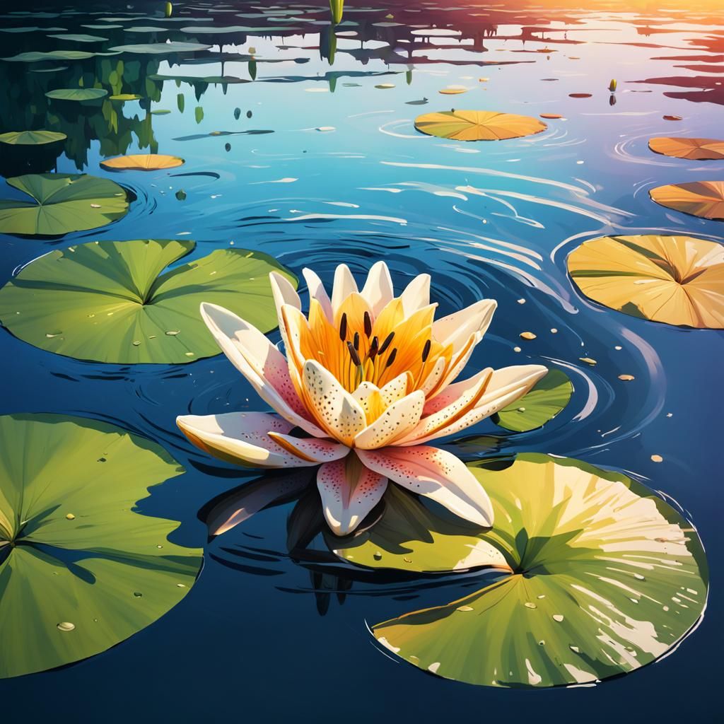 Shining Giant Lily on Lake: Hyperrealistic Splash Art