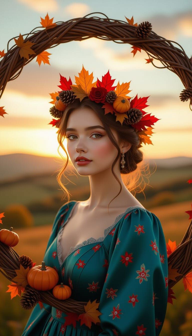 Autumn Queen Portrait in Golden Sunset Light