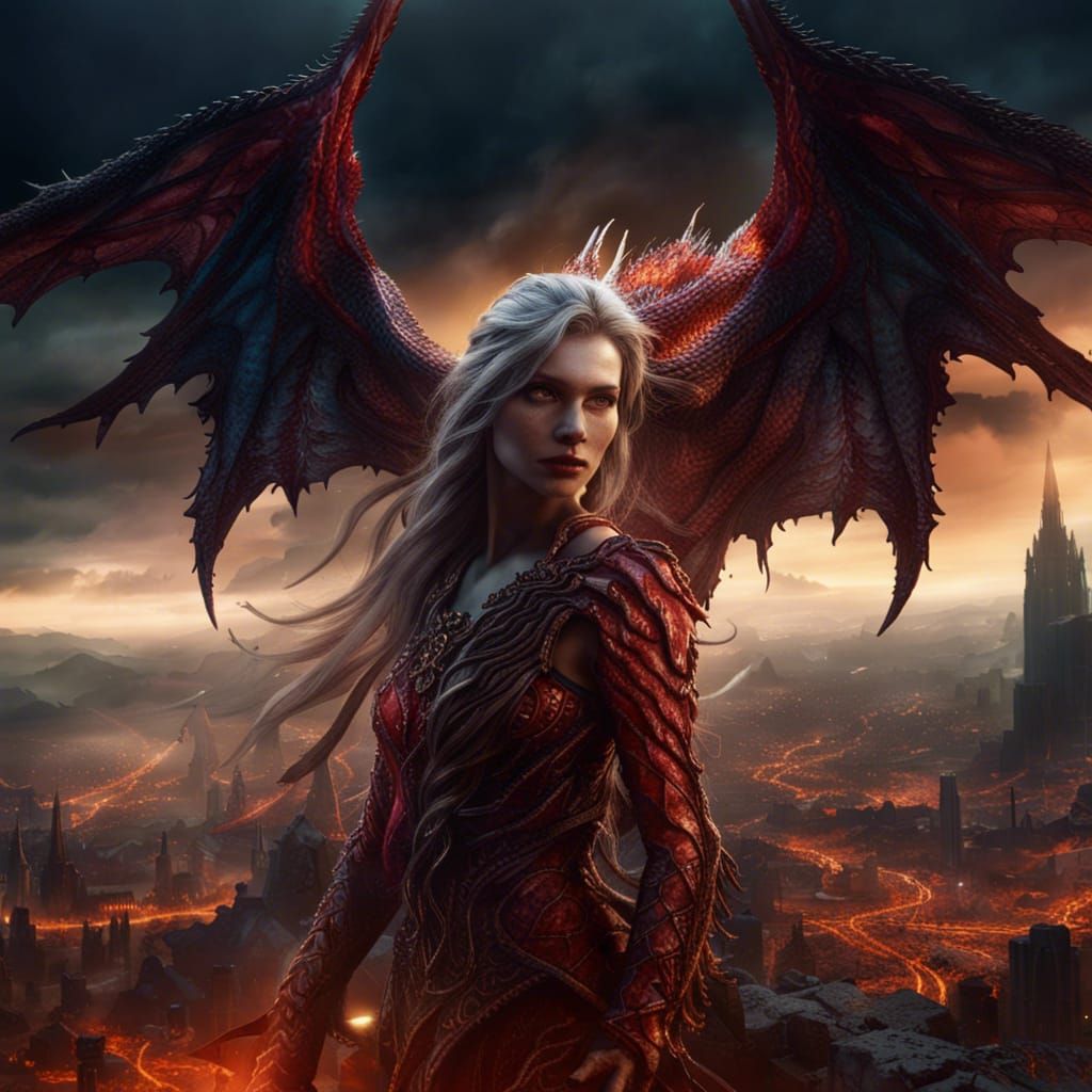 Dragon-skinned Demon Angel Over Apocalypse: Detailed Matte P...