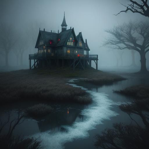 Halloween Anime Girl at Haunted Harbor in Ethereal Style