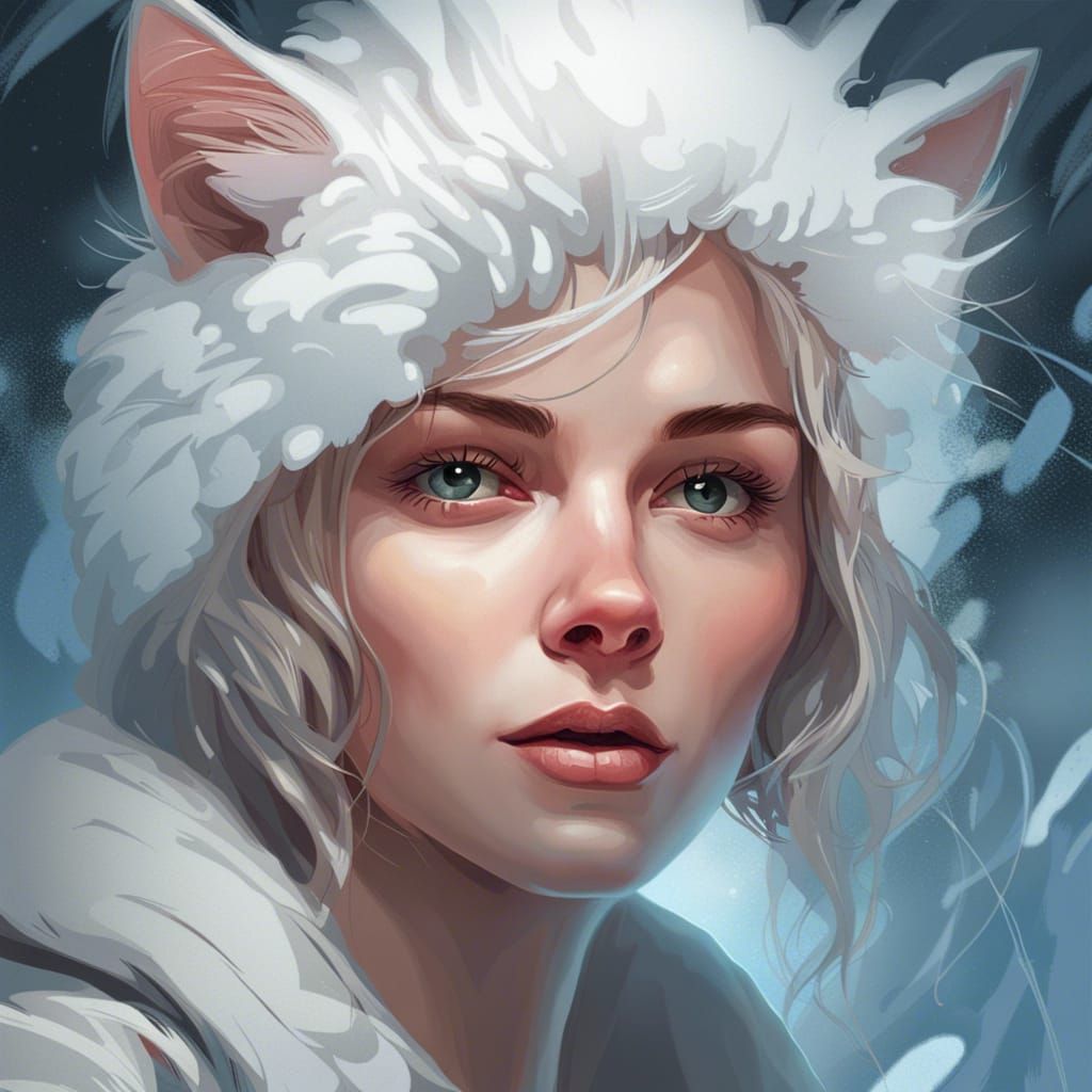 Cat-like Woman Portrait in Hyperdetailed Style