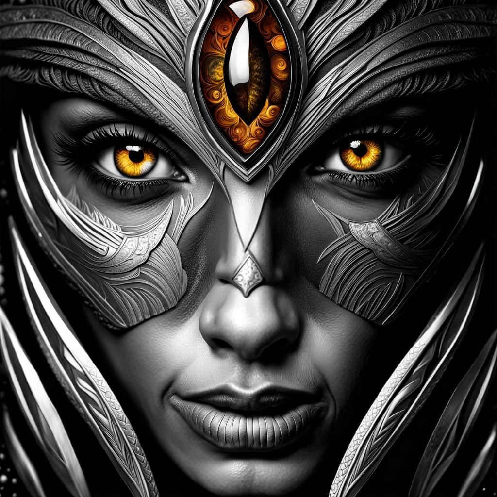 Detailed Amber Eyes in Grayscale Portrait