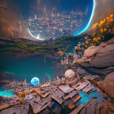 City on the Moon with Earth: Detailed Matte Painting