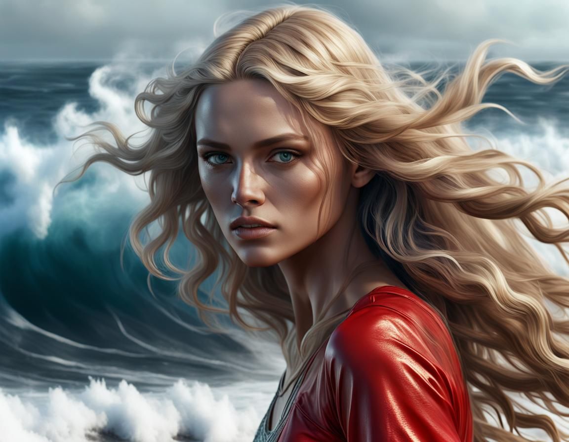 Smoky Girl Playing in Ocean Waves