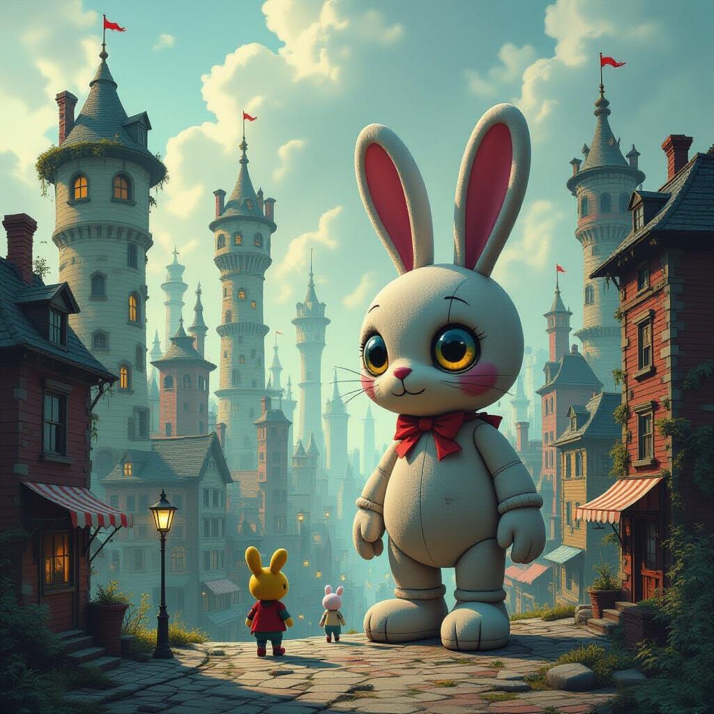 Plush Toy Metropolis: Surreal Cityscape of Fabric Buildings