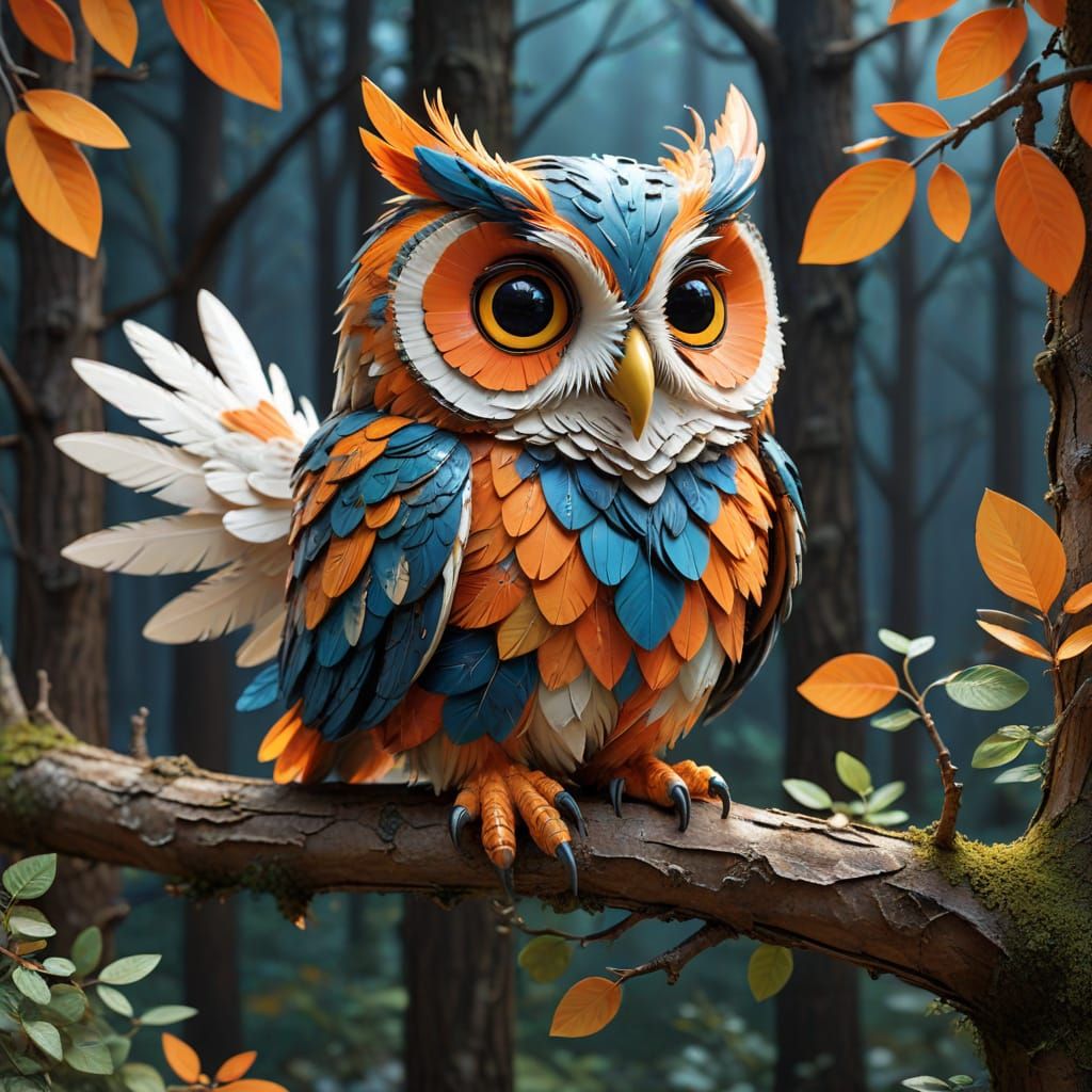 A vibrant and whimsical caricature cartoonish  owl .