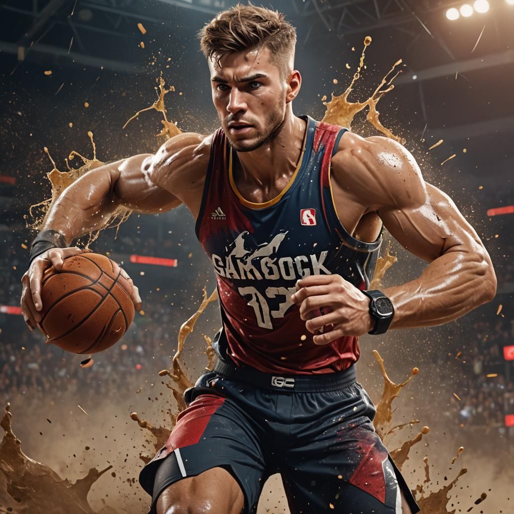 Muscular Basketball Player Flexing: Matte Painting in Unreal...