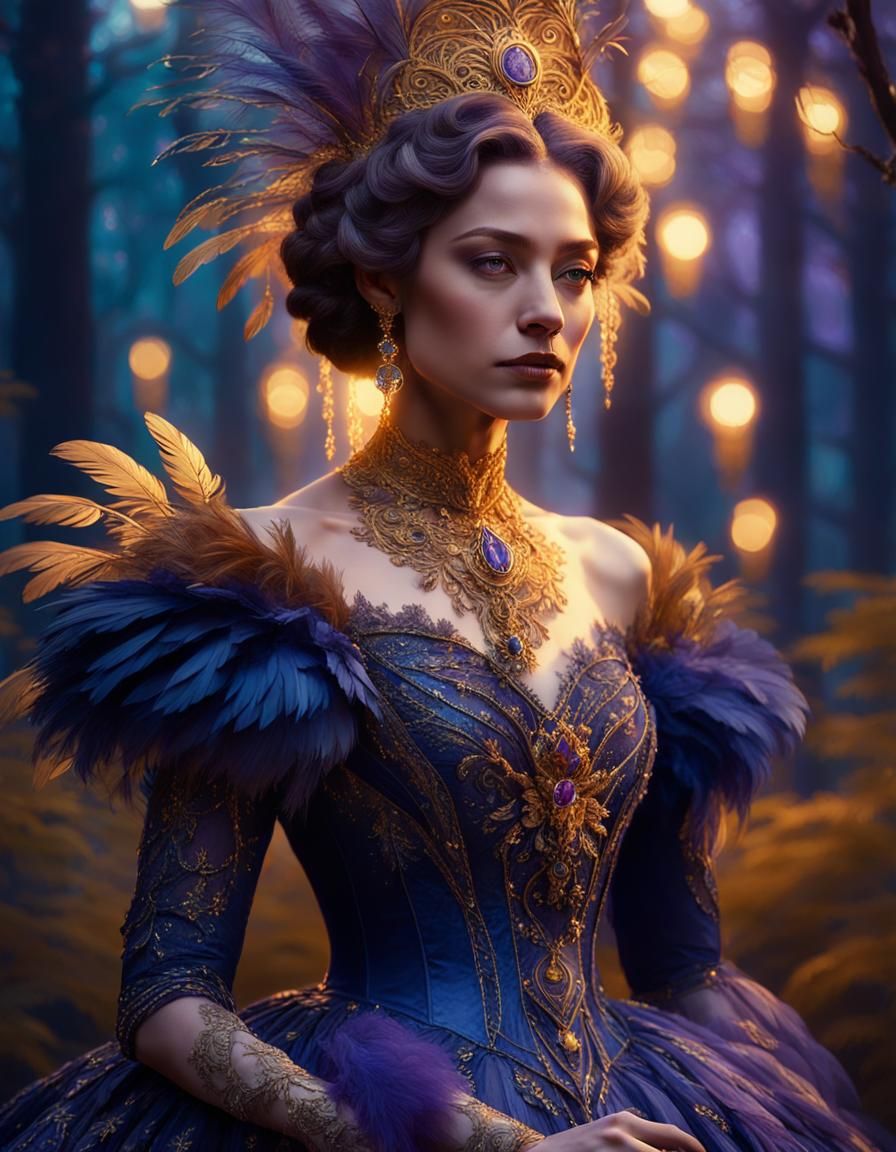 Victorian Woman in Mystical Forest, Pre-Raphaelite Style