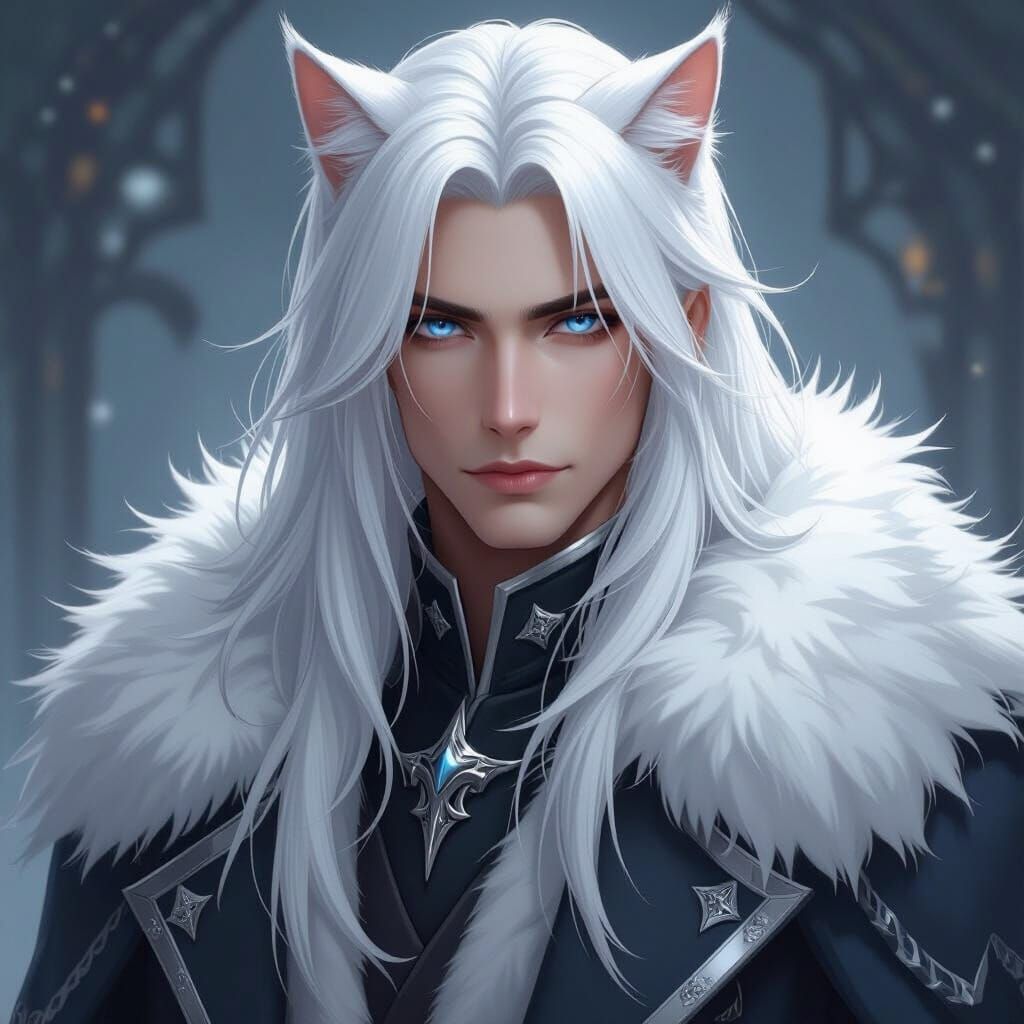 Anime-Style Noble Man with White Hair and Blue Eyes