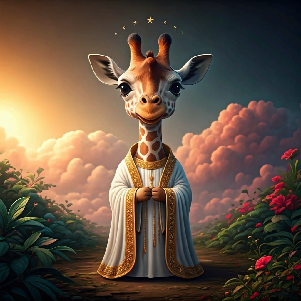 Whimsical Giraffe in Dreamlike Setting