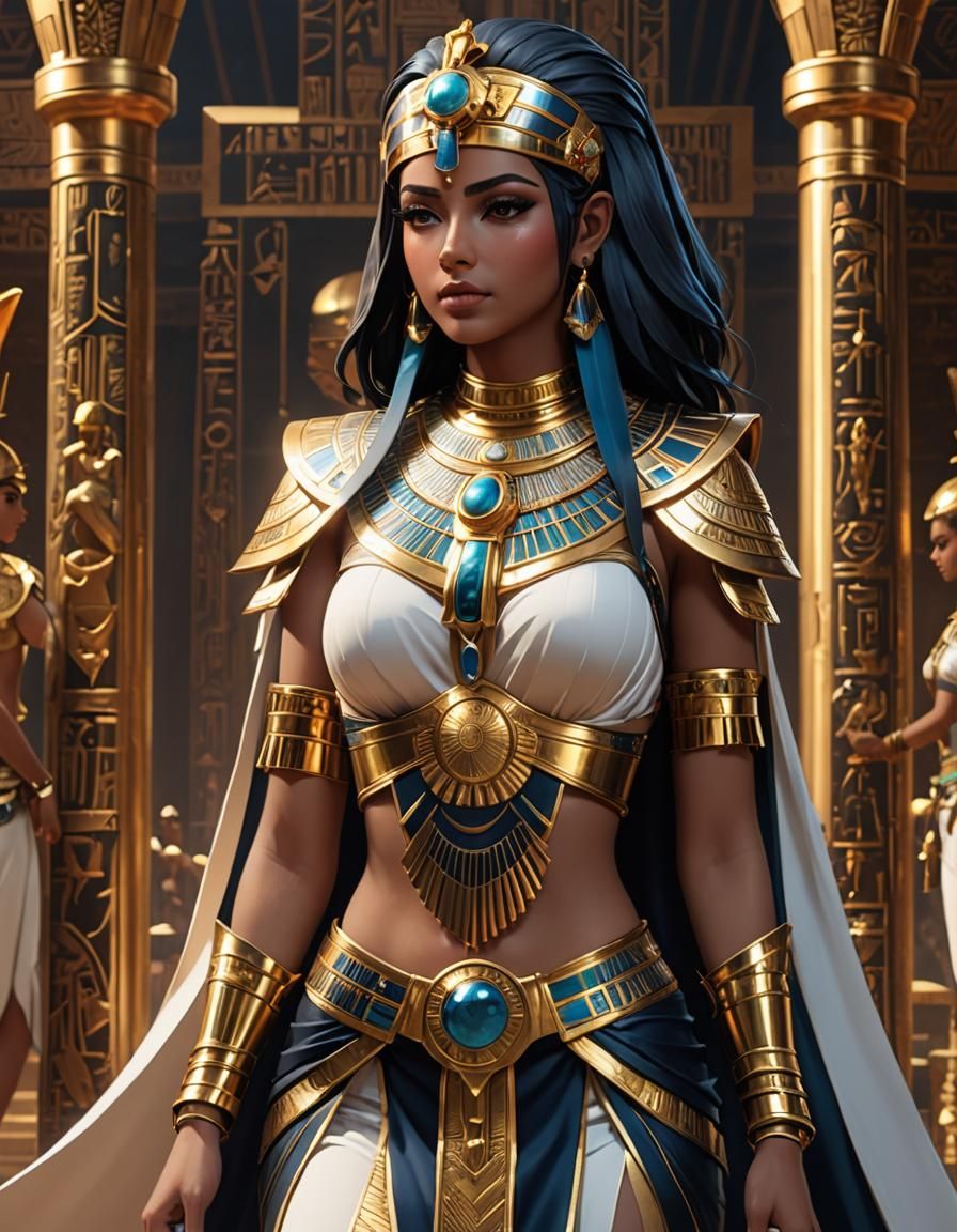 Egyptian Priestess in Anime Style 3D Render