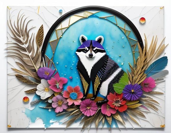 Vibrant Raccoon Abstraction in Geometric Bauhaus Style