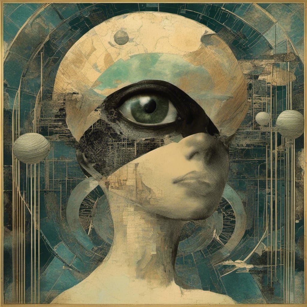 Vaporwave Quantum Hivemind in Surreal Art Deco Style