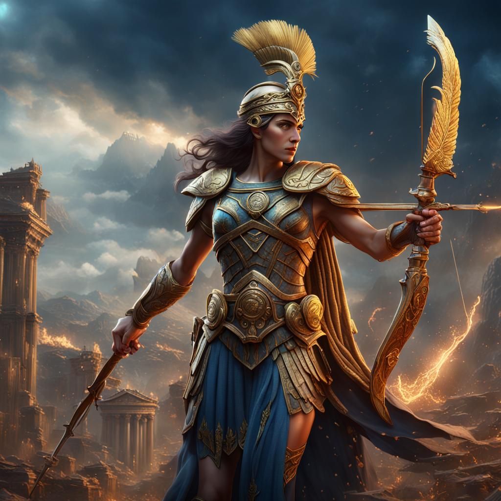 Athena Goddess of War in Detailed Fantasy Art