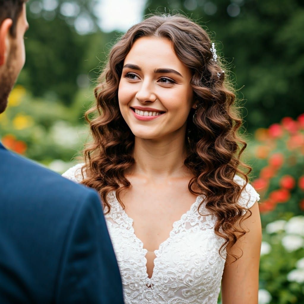 Bride in Lush Garden, Romantic Realism Style