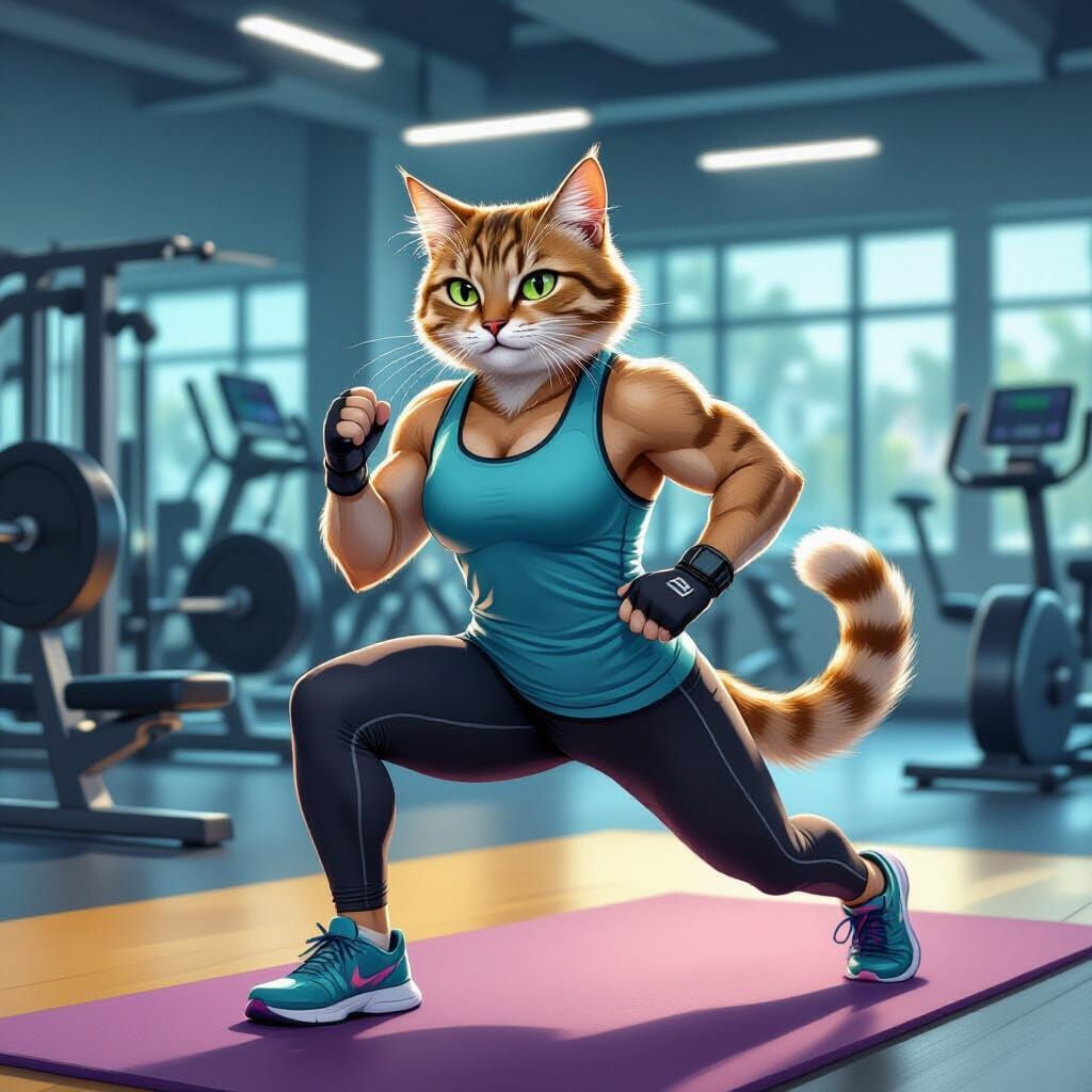 Fit Cat in Sportswear at the Gym: Dynamic Concept Art