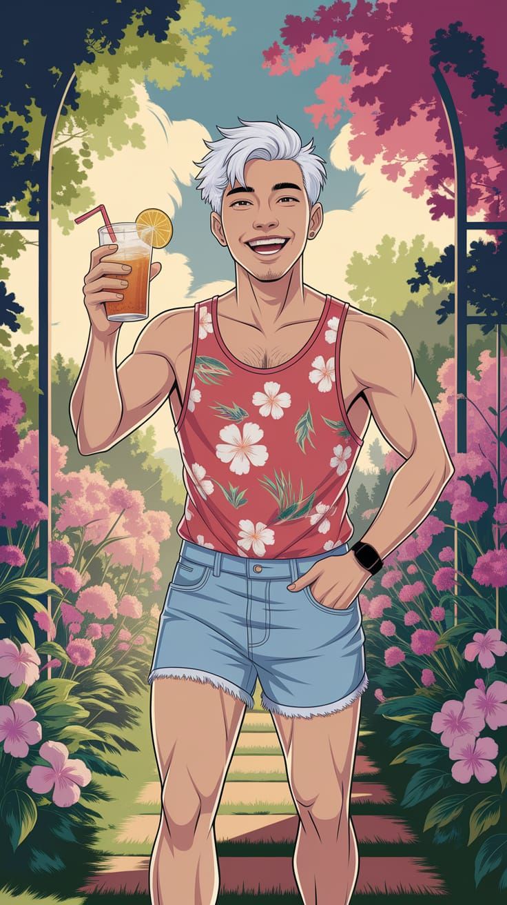 Happy Korean Man in Hawaiian Shirt, Shounen Anime