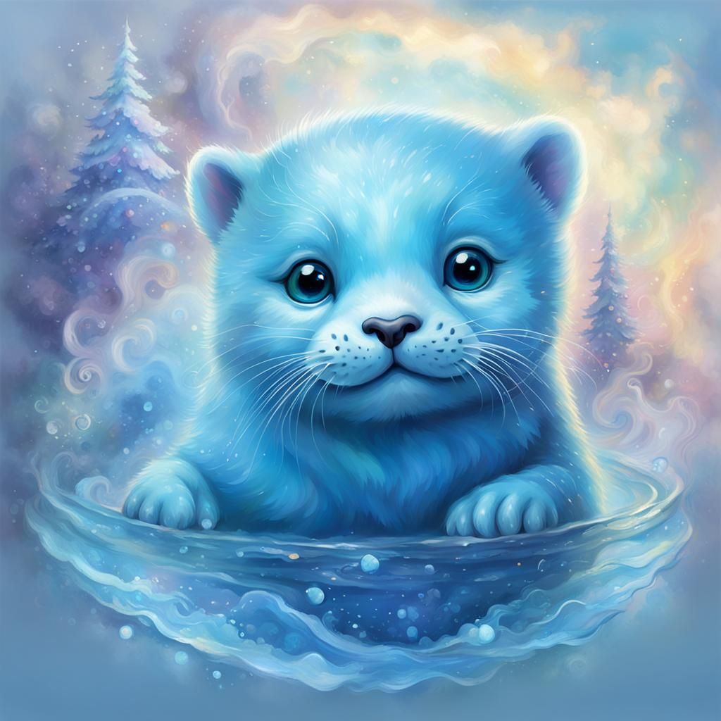 Cute Blue Seal Logo Avatar in Ethereal Style