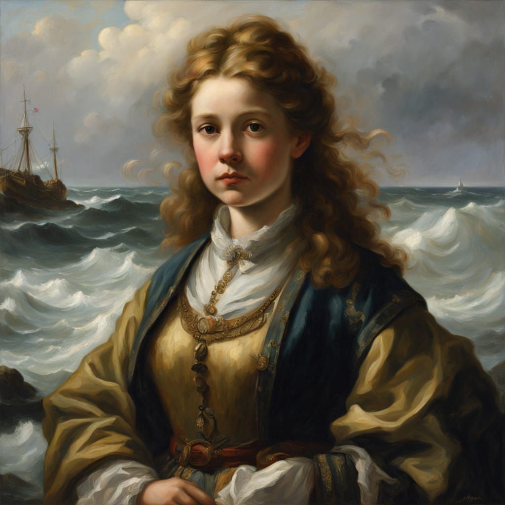 Baroque Fisherwoman Oil Painting: Dramatic Lighting
