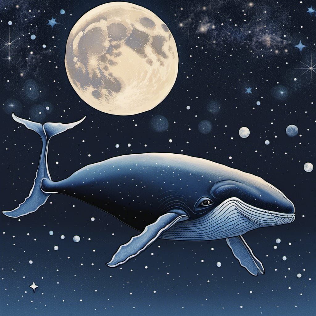 Blue Whale Soaring Through Starry Space