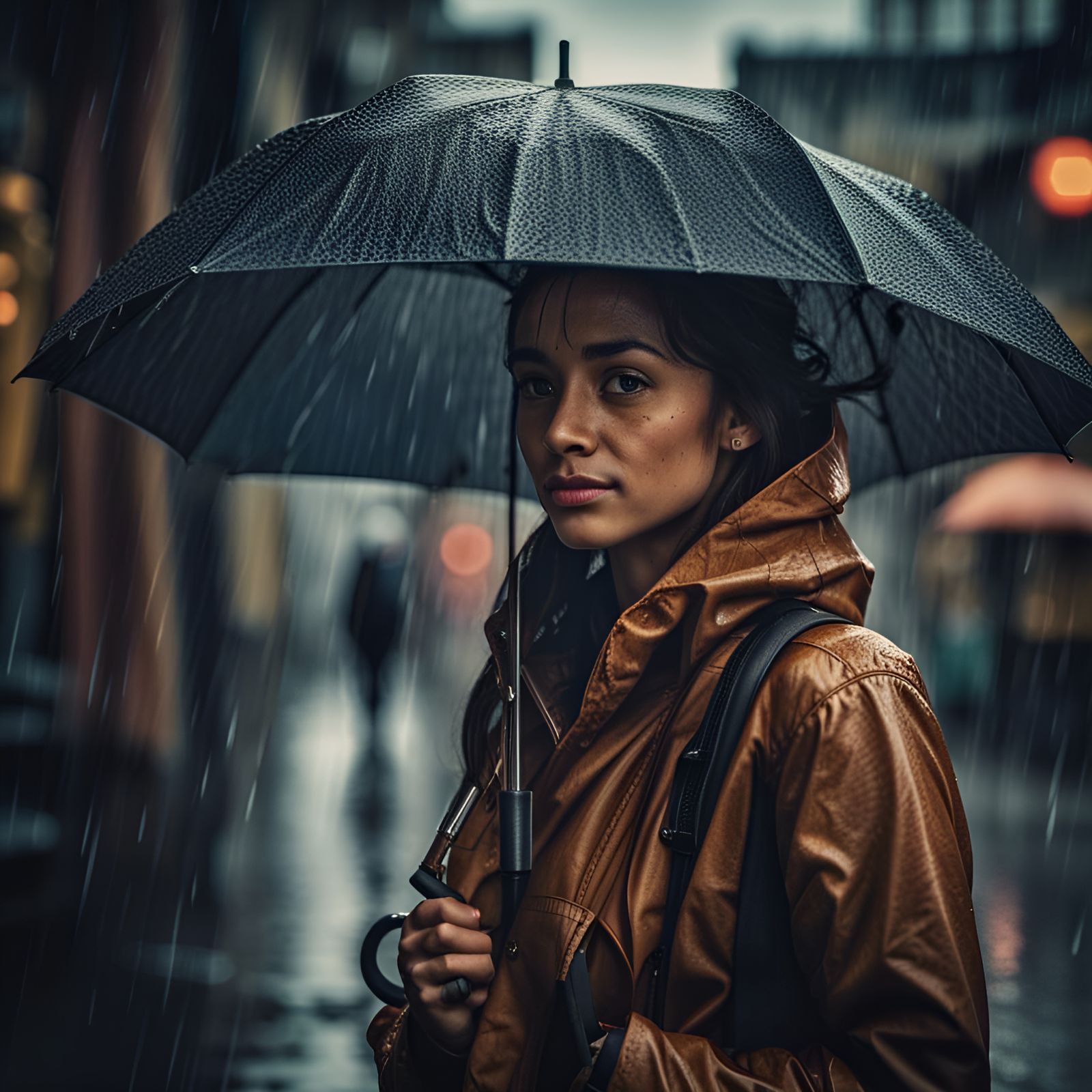 Woman Walking in Rain with Umbrella