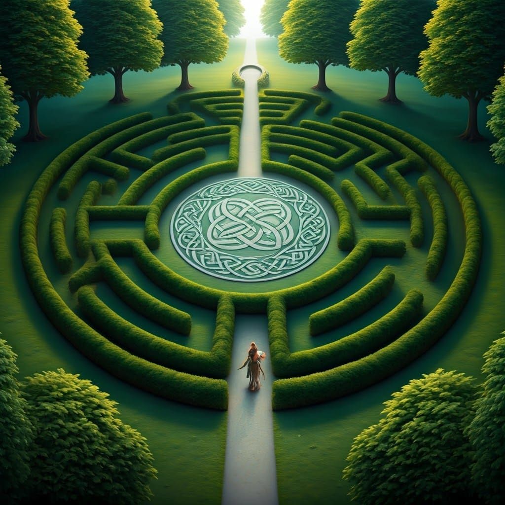 Enchanted Celtic Maze With Lush Greenery