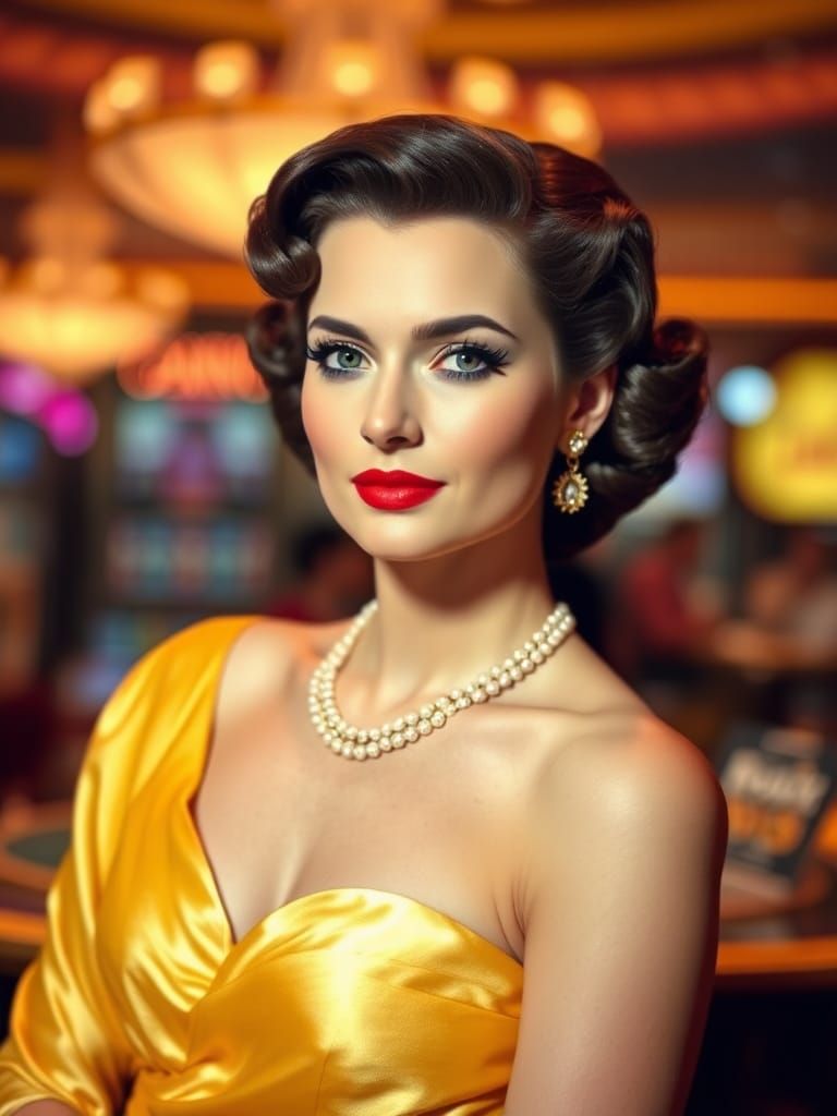 1950s Fashion Model Portrait in Liquid Satin