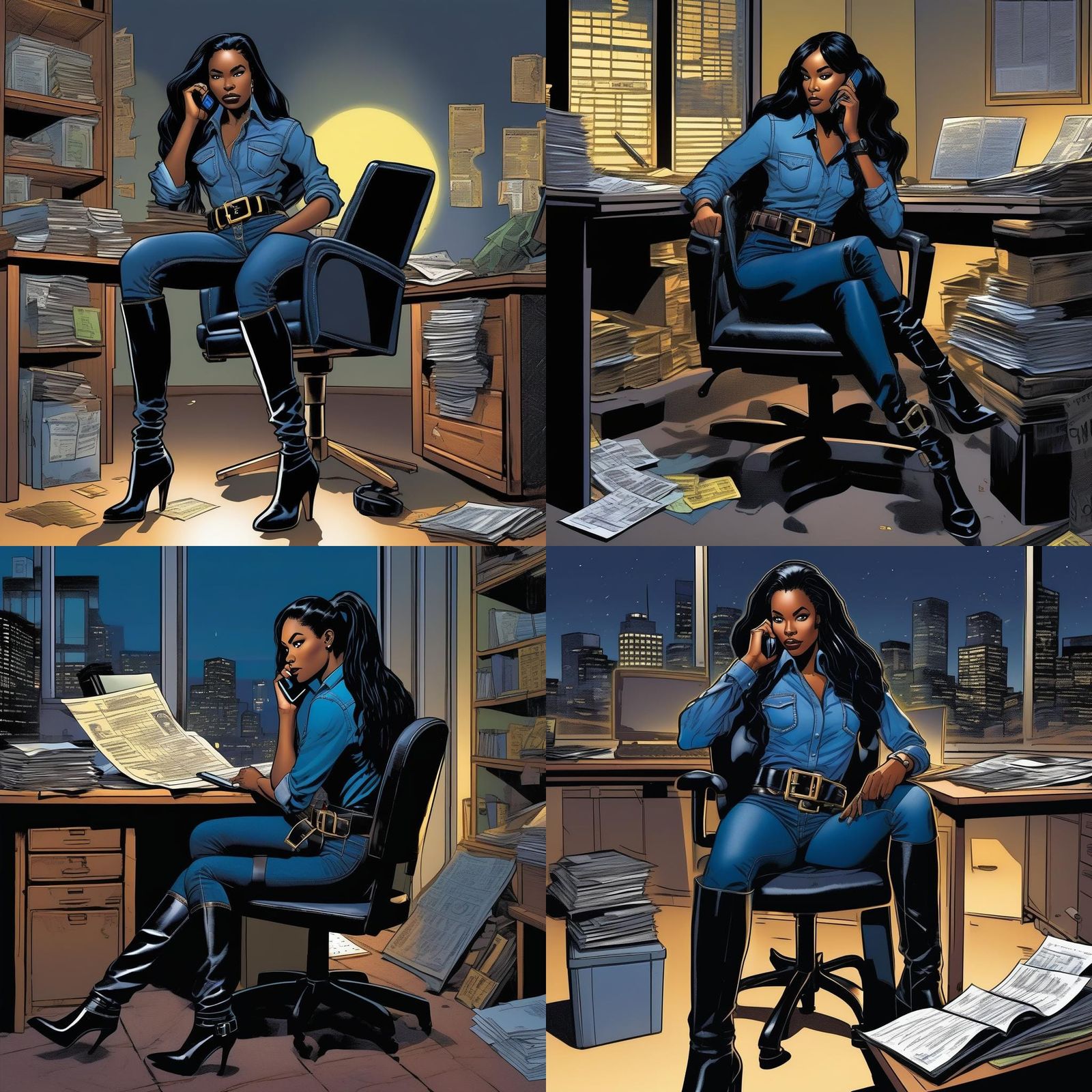 Black Woman Detective in Comic Book Art Style
