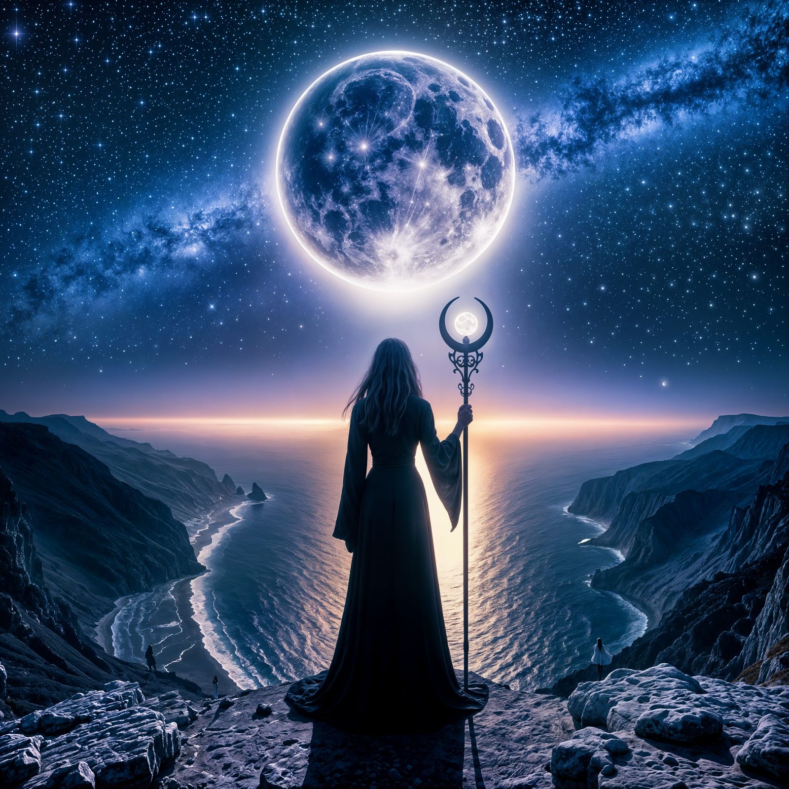Mystical Moonlit Guardian Overlooking the Sea